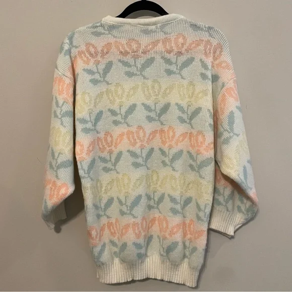 VINTAGE 1980s Justin Allen Spring Cottagecore Pastel Sweater - Size M - Picture 11 of 13